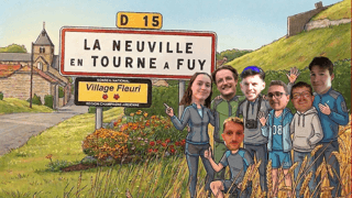 Les membres du bureau de La Neuville TAF sa Foulée devant le panneau du village